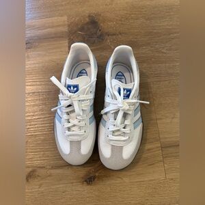 Brand new adidas White Sneakers with Light Blue Stripes toddler 12